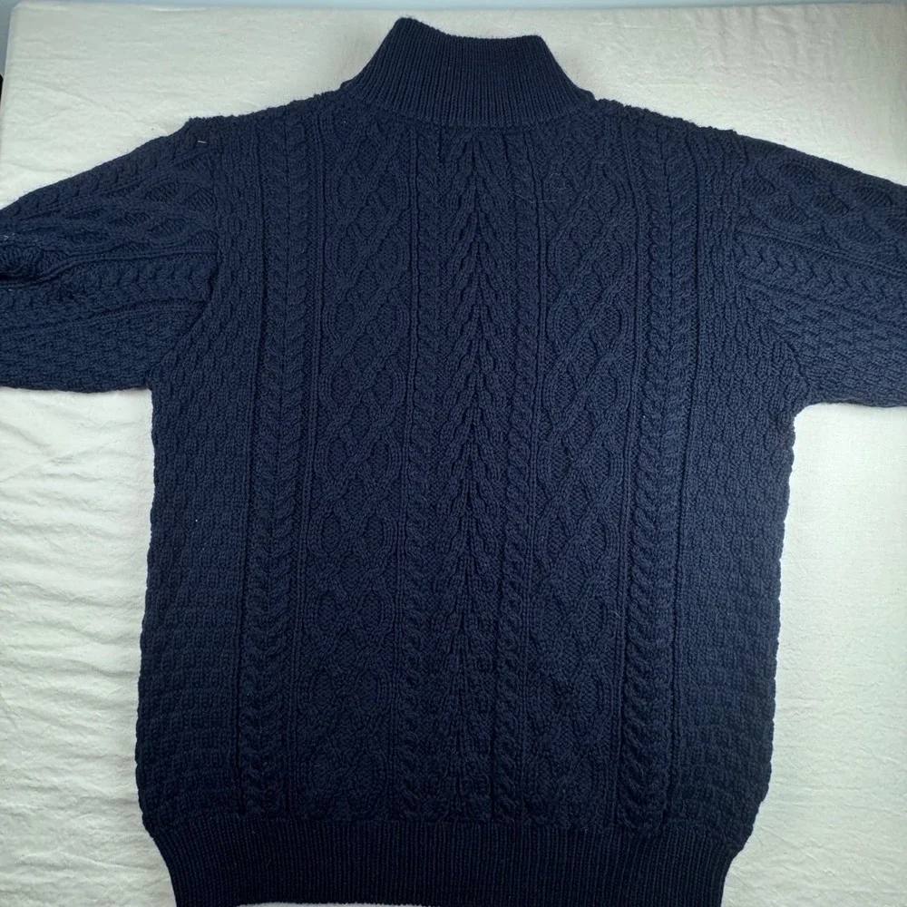 Aran Sweater Market XL Navy Blue 100% Wool Fisherman Cable Knit 1/4 Zip Ireland